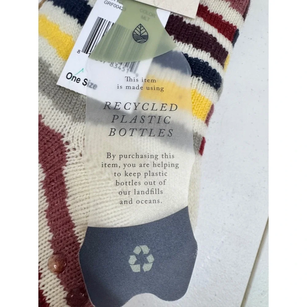 Quagga Green Label Faux Sherpa Lined Slipper Socks Striped Adult Sz 6-10 Comfy‎